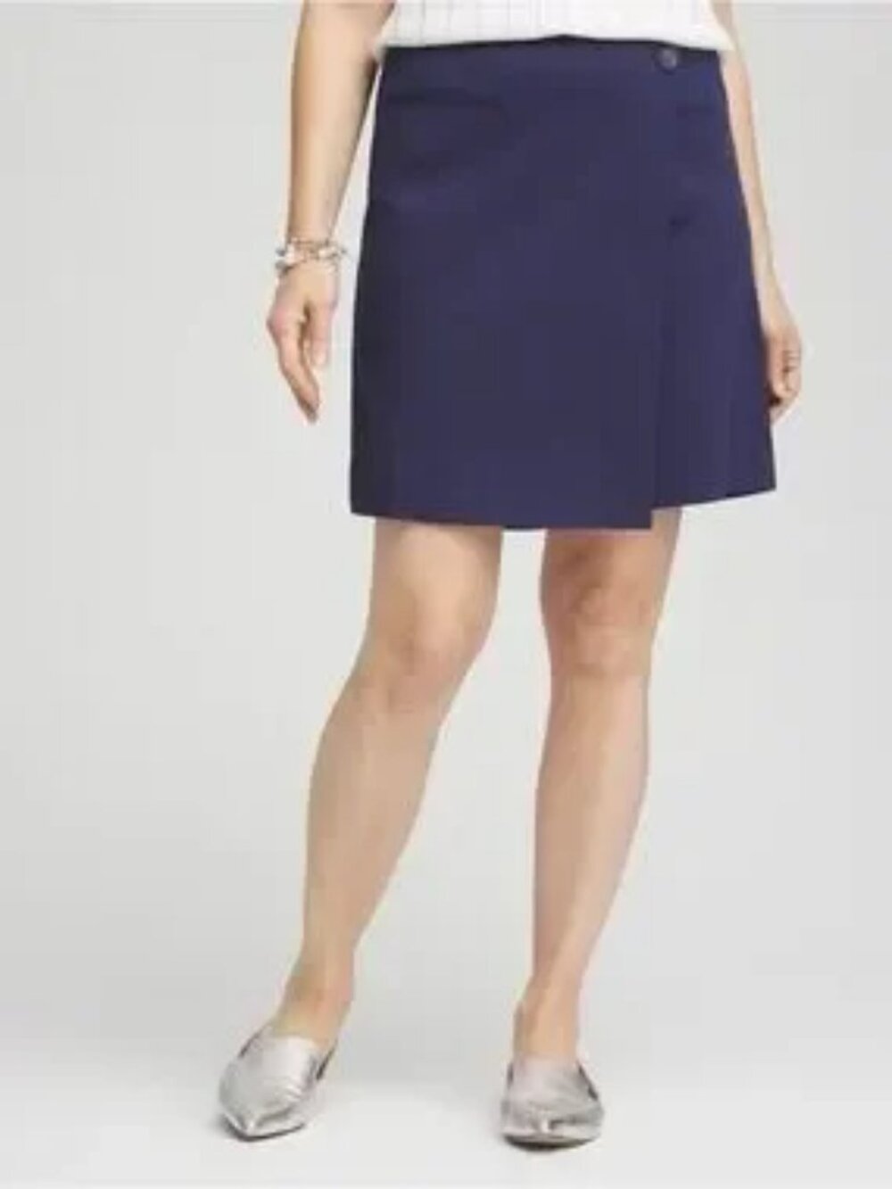 Chico’s Brigitte Pull-On Asymmetrical Wrap Skort Women’s Size 6 Navy NWT